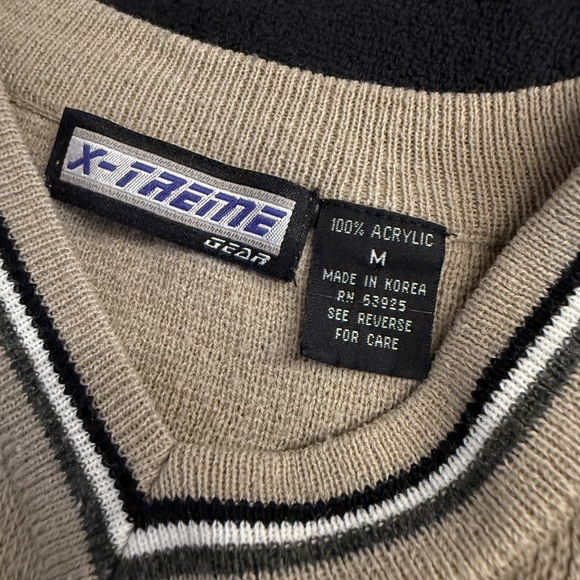X-Treme Gear - 90s Vintage Striped Sweater Vest -  Beige - Mens M - Picture 3 of 4